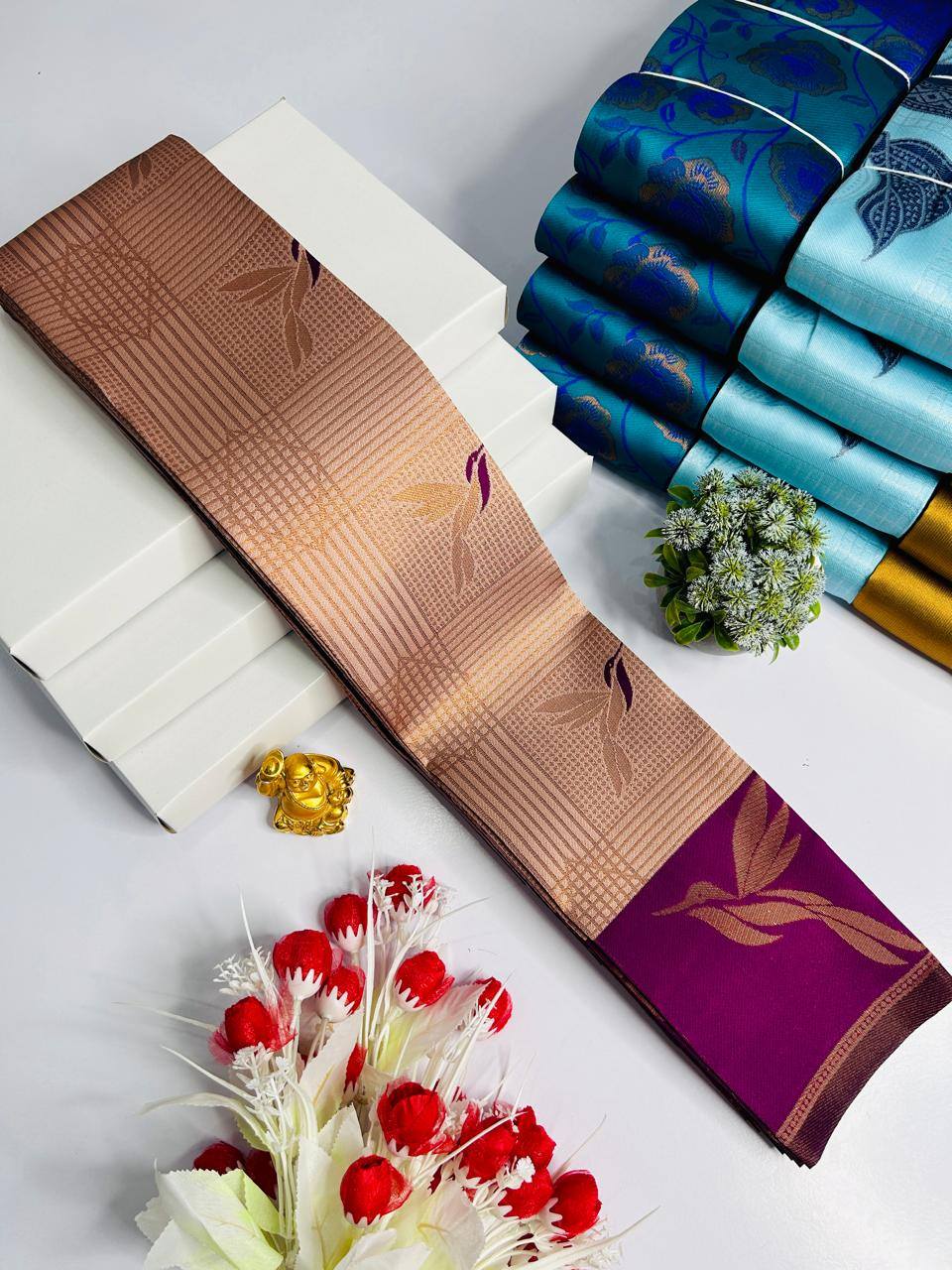 Fugacious Beige Soft Banarasi Silk Saree With Lagniappe Blouse Piece