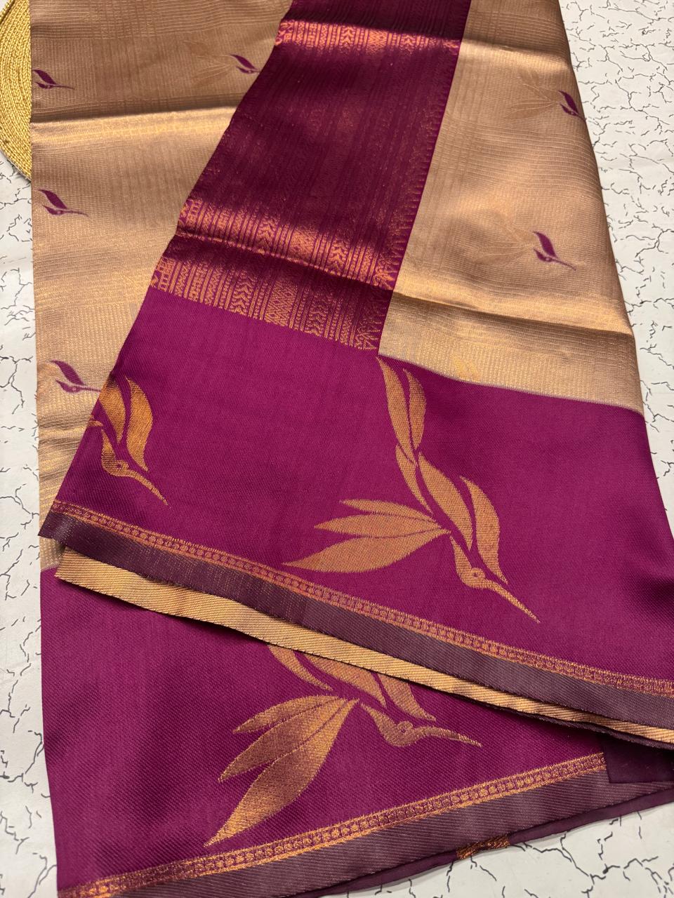 Fugacious Beige Soft Banarasi Silk Saree With Lagniappe Blouse Piece