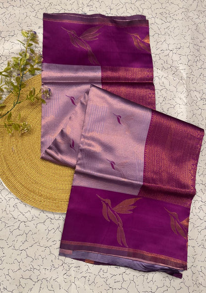 Incredible Lavender Soft Banarasi Silk Saree With Staggering Blouse Piece