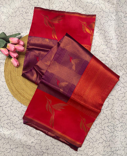 Pulsating Purple Soft Banarasi Silk Saree With Bucolic Blouse Piece