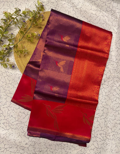 Pulsating Purple Soft Banarasi Silk Saree With Bucolic Blouse Piece
