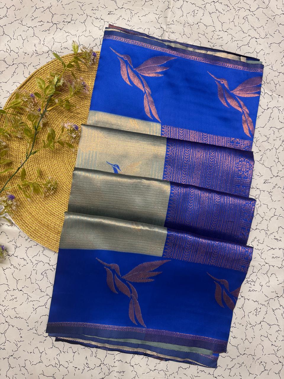 Seraglio Sky Soft Banarasi Silk Saree With Impressive Blouse Piece