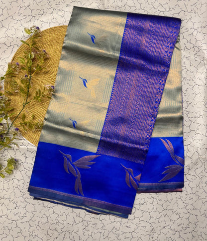 Seraglio Sky Soft Banarasi Silk Saree With Impressive Blouse Piece