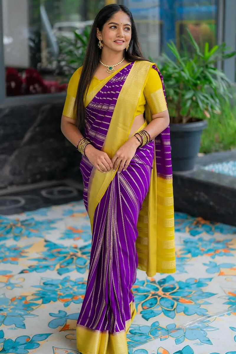 Lagniappe Purple Soft Silk Saree With Grandiose Blouse Piece