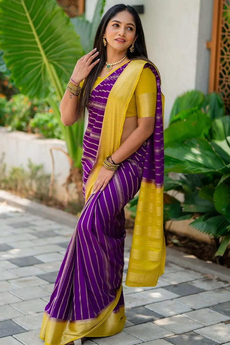 Lagniappe Purple Soft Silk Saree With Grandiose Blouse Piece