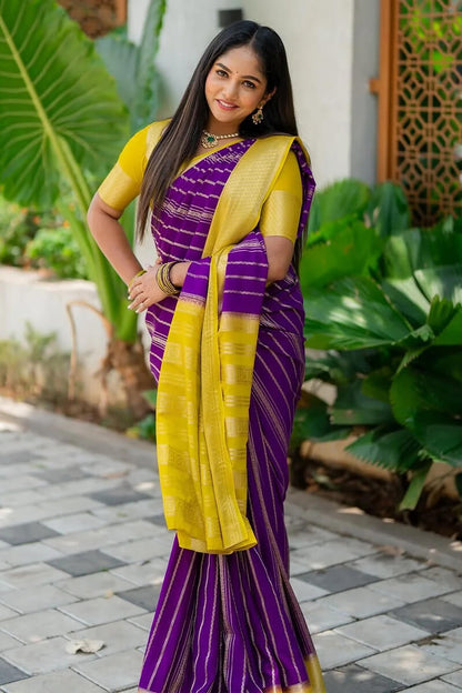 Lagniappe Purple Soft Silk Saree With Grandiose Blouse Piece