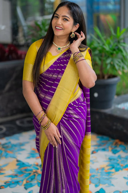 Lagniappe Purple Soft Silk Saree With Grandiose Blouse Piece