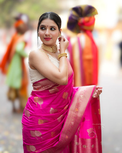 Nemesis Dark Pink Soft Silk Saree With Fugacious Blouse Piece