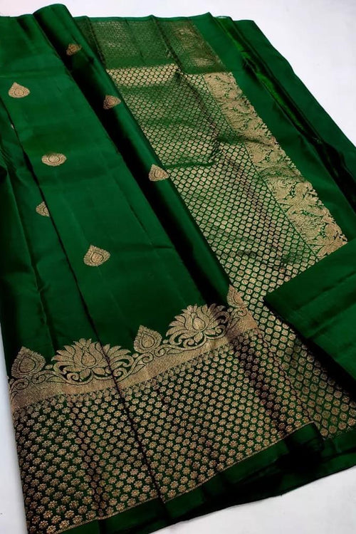 Load image into Gallery viewer, Symmetrical Dark Green Soft Silk Saree With Susurrous Blouse Piece
