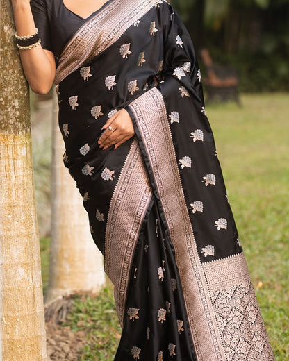 Nebula Black Soft Silk Saree With Epiphany Blouse Piece