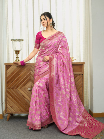 Conflate Baby Pink Soft Silk Saree With Prodigal Blouse Piece