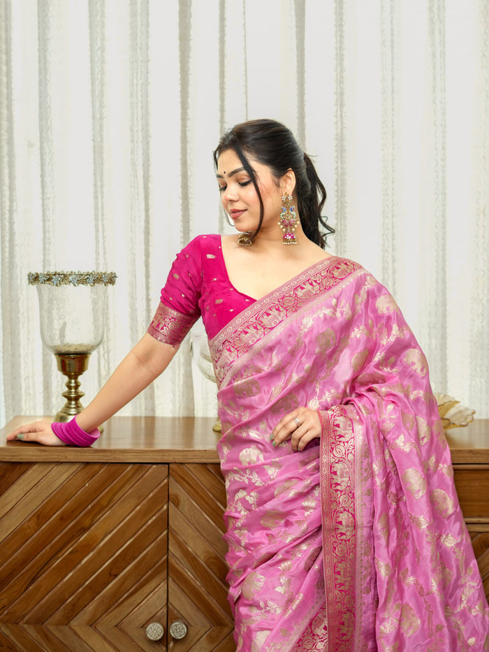 Conflate Baby Pink Soft Silk Saree With Prodigal Blouse Piece