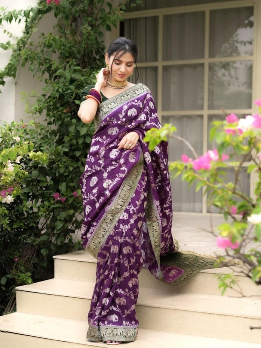 Scintilla Purple Soft Silk Saree With Eloquence Blouse Piece