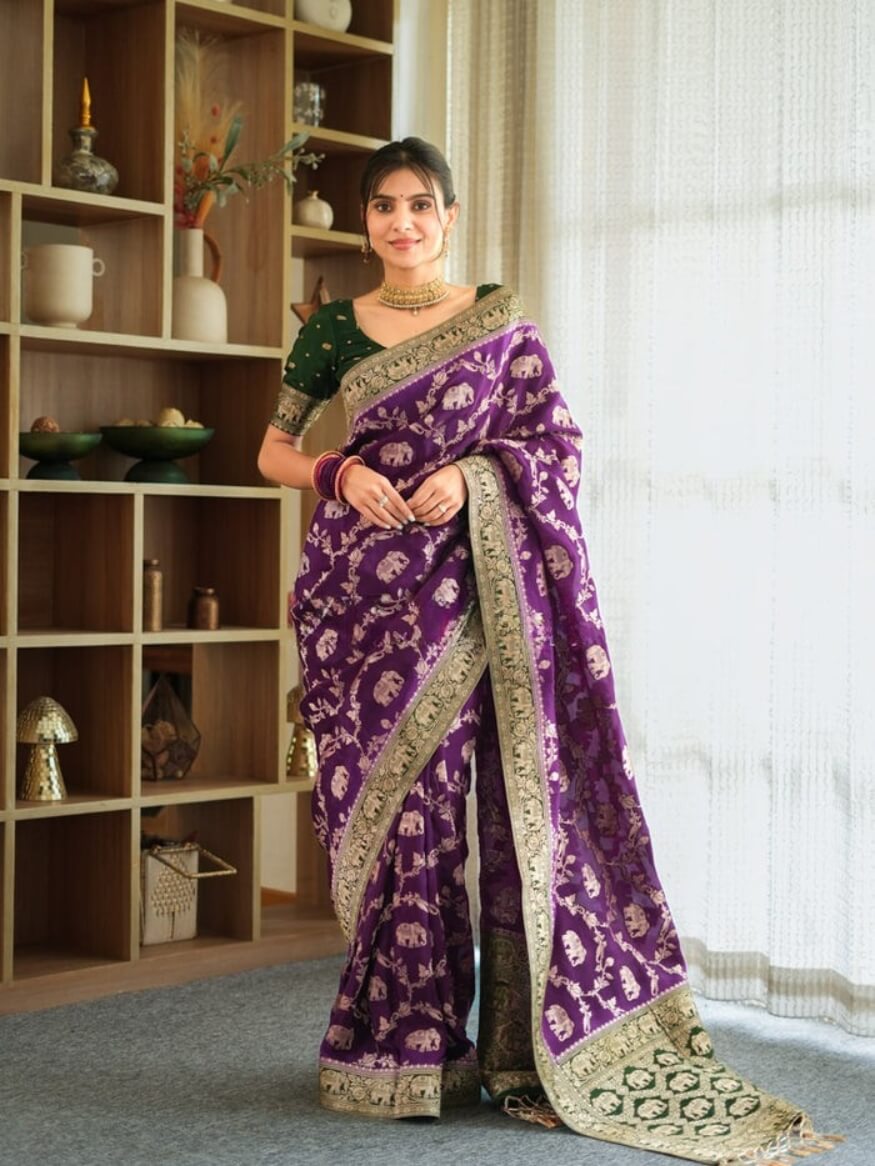 Scintilla Purple Soft Silk Saree With Eloquence Blouse Piece