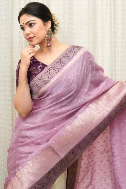 Pulsating Lavender Soft Silk Saree With Opulent Blouse Piece