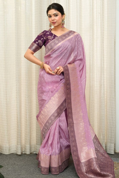 Pulsating Lavender Soft Silk Saree With Opulent Blouse Piece