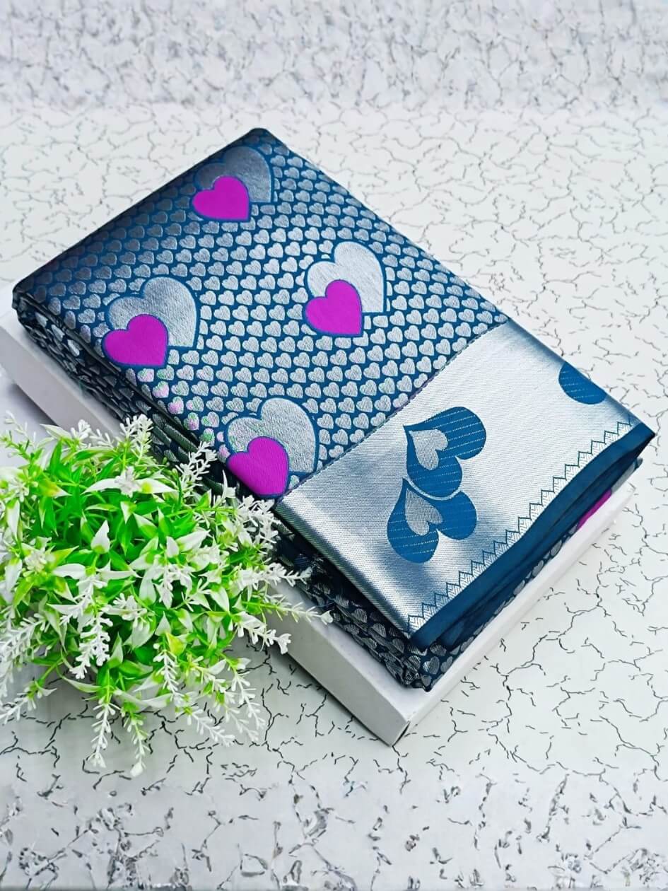 Piquant Blue Soft Banarasi Silk Saree With Incomparable Blouse Piece