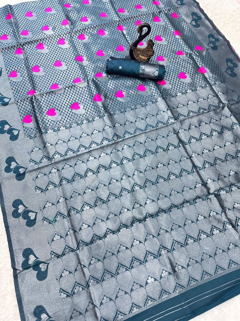 Piquant Blue Soft Banarasi Silk Saree With Incomparable Blouse Piece