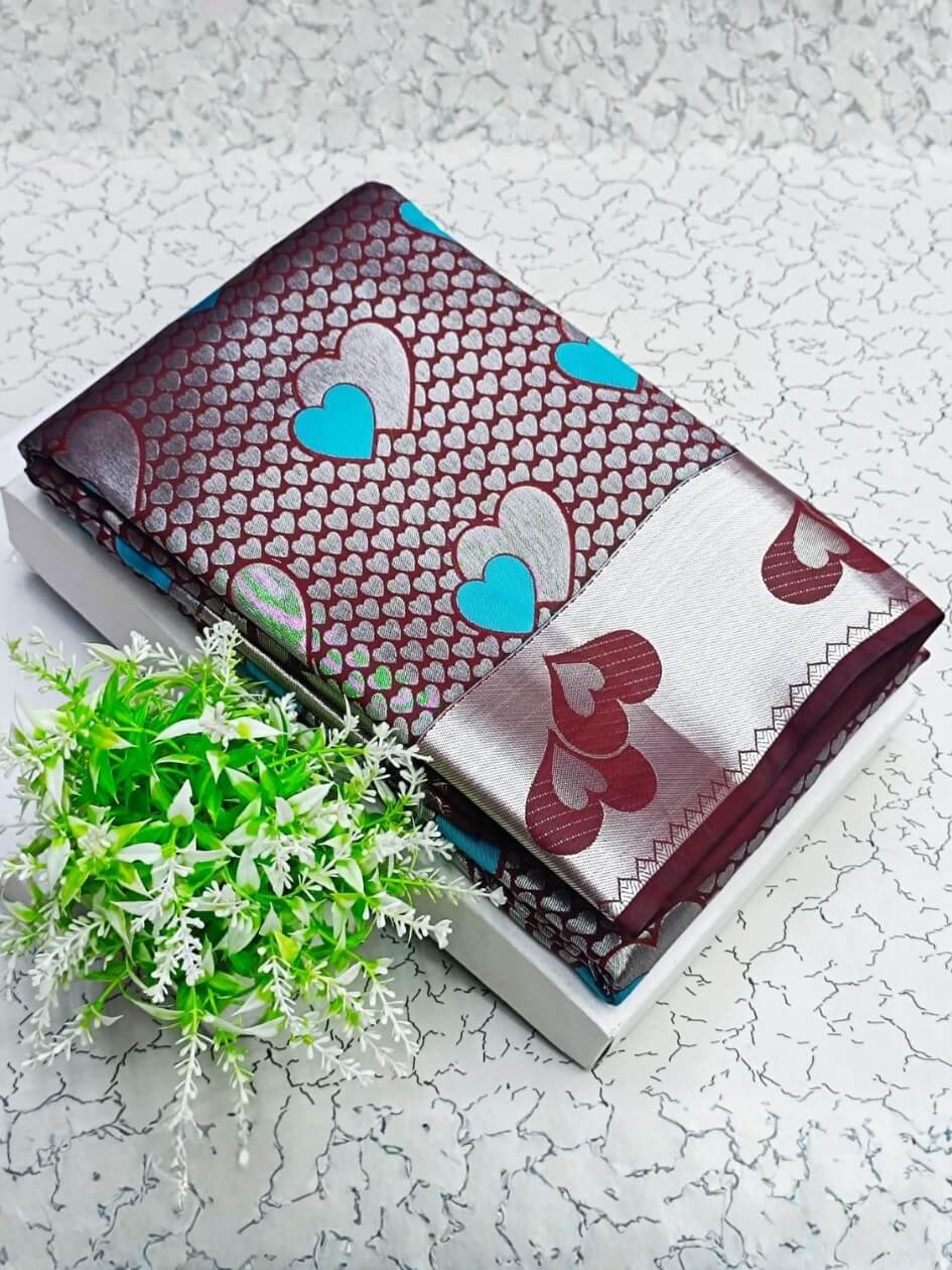 Trendy Brown Soft Banarasi Silk Saree With Hypnotic Blouse Piece