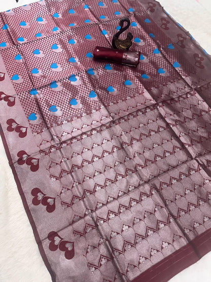 Trendy Brown Soft Banarasi Silk Saree With Hypnotic Blouse Piece