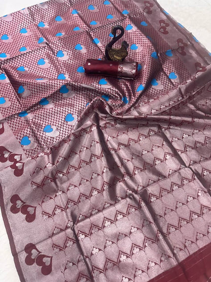 Trendy Brown Soft Banarasi Silk Saree With Hypnotic Blouse Piece