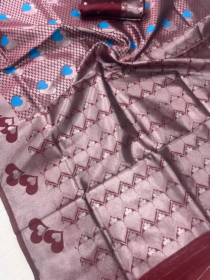 Trendy Brown Soft Banarasi Silk Saree With Hypnotic Blouse Piece