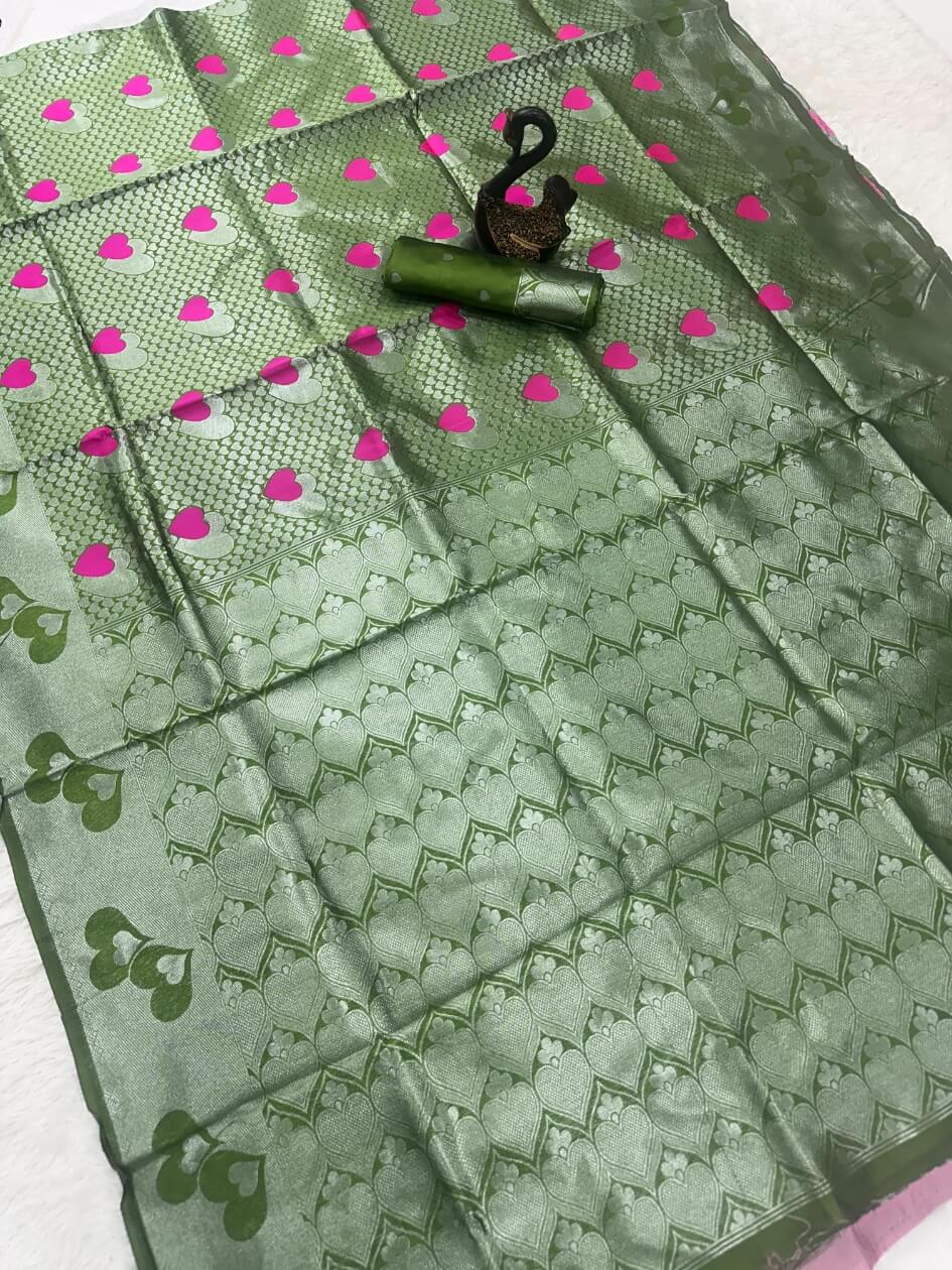 Nemesis Green Soft Banarasi Silk Saree With Stunning Blouse Piece