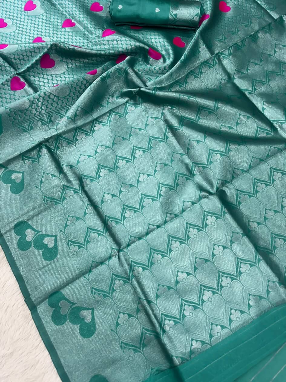 Aplomb Sea Green Soft Banarasi Silk Saree With Seraglio Blouse Piece