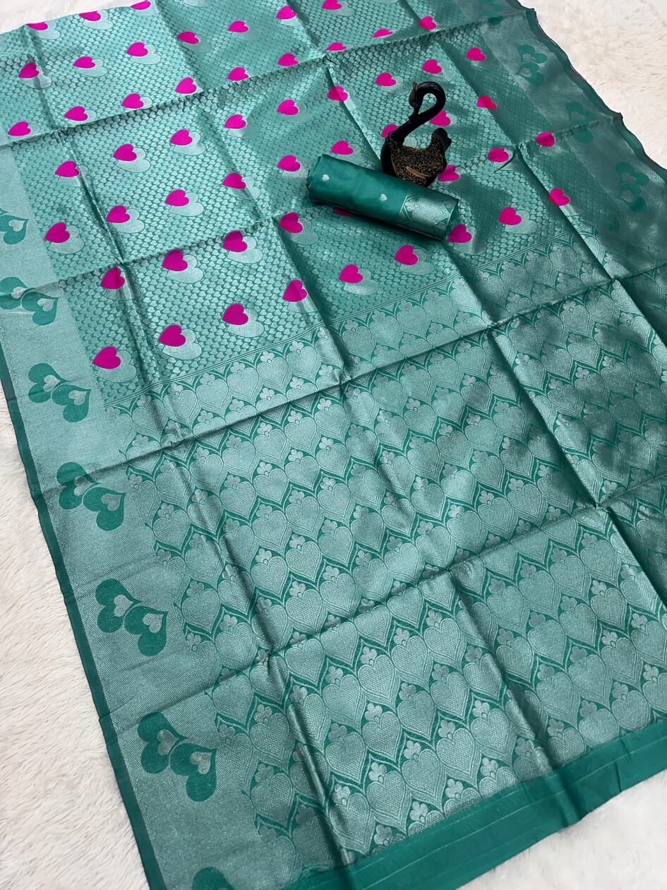 Aplomb Sea Green Soft Banarasi Silk Saree With Seraglio Blouse Piece