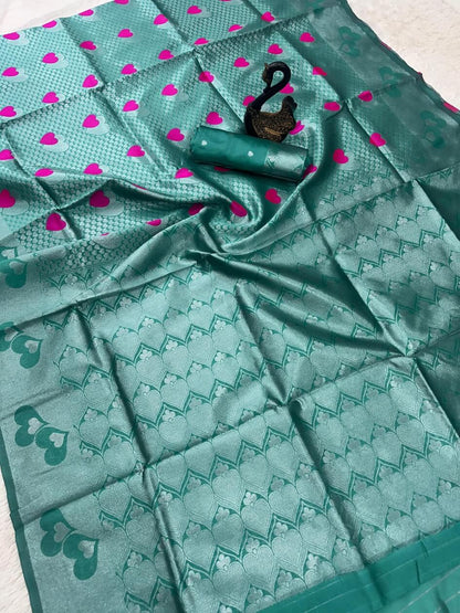 Aplomb Sea Green Soft Banarasi Silk Saree With Seraglio Blouse Piece