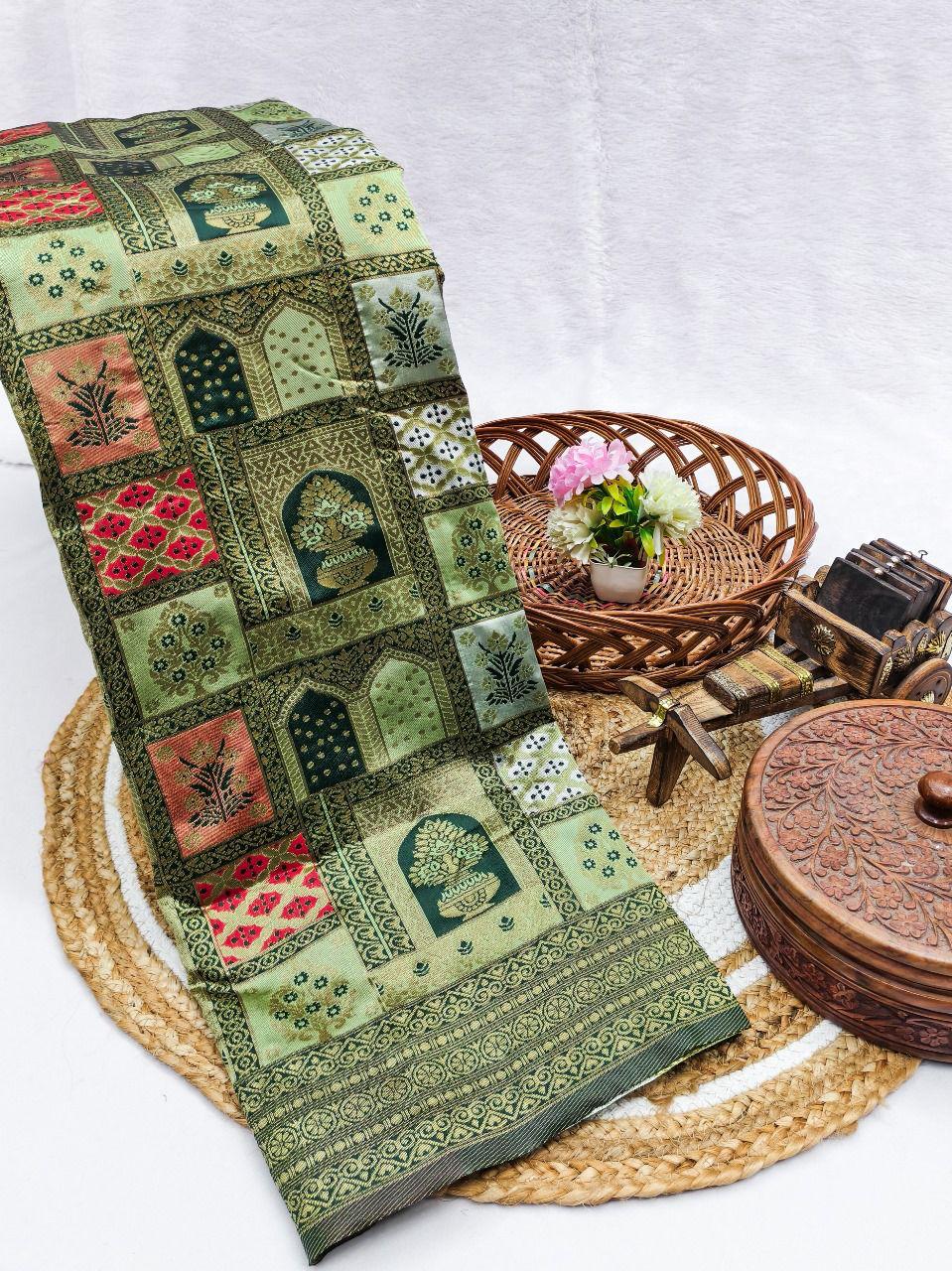 Snazzy Green Soft Silk Saree With Ethereal Blouse Piece