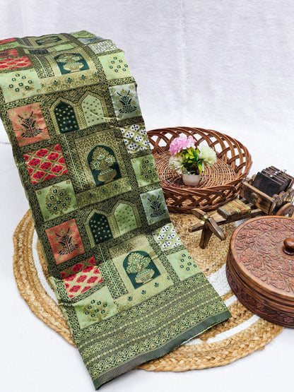 Snazzy Green Soft Silk Saree With Ethereal Blouse Piece