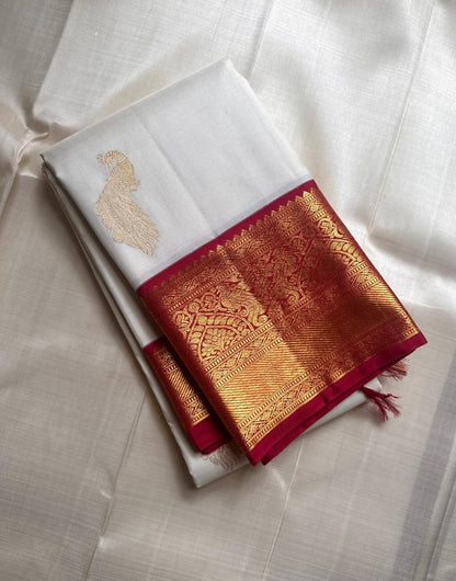 Sempiternal Off White Soft Silk Saree With Glittering Blouse Piece