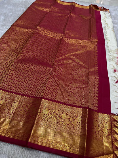Sempiternal Off White Soft Silk Saree With Glittering Blouse Piece