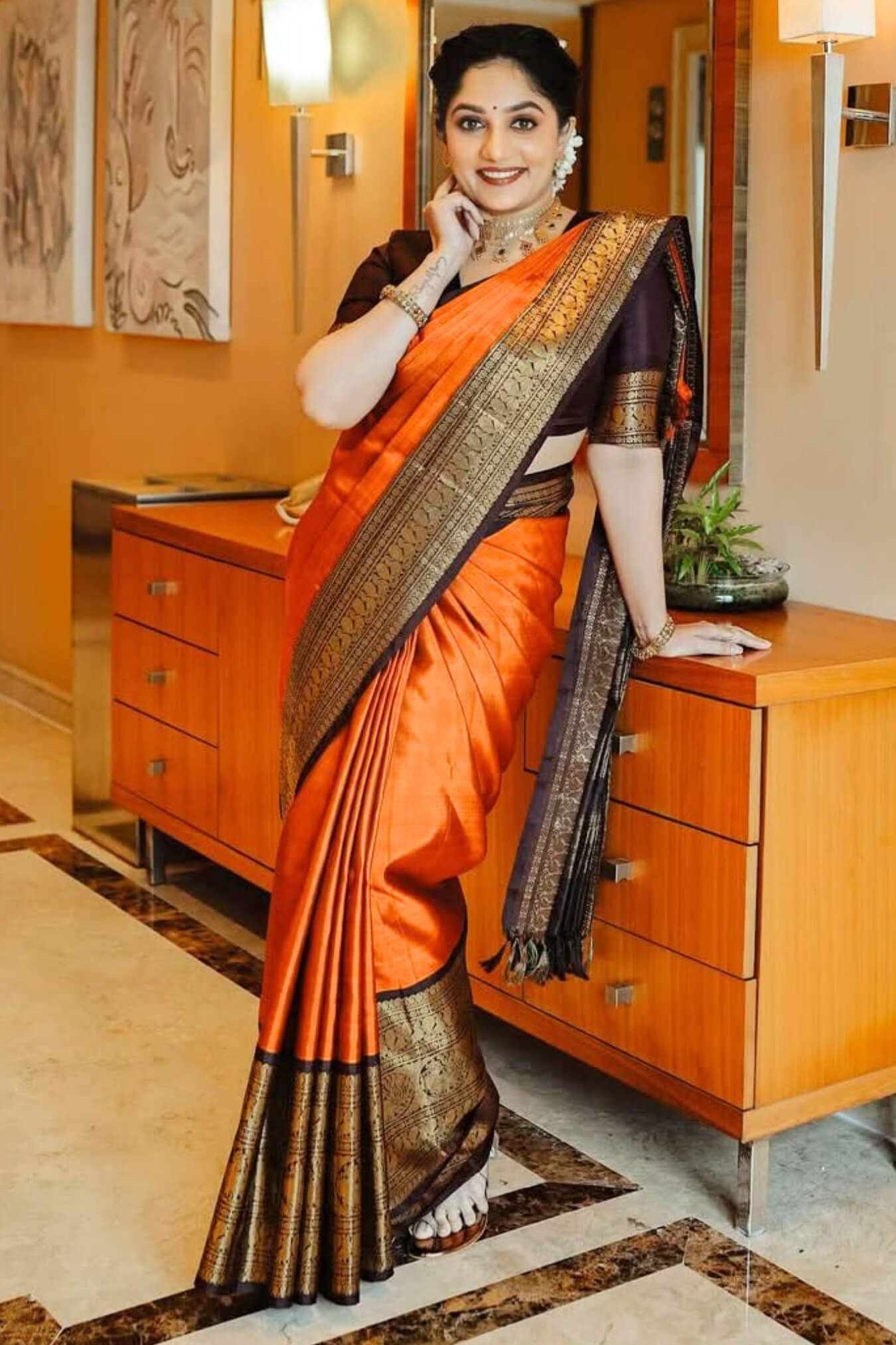 Breathtaking Orange Soft Silk Saree With Captivating Blouse Piece