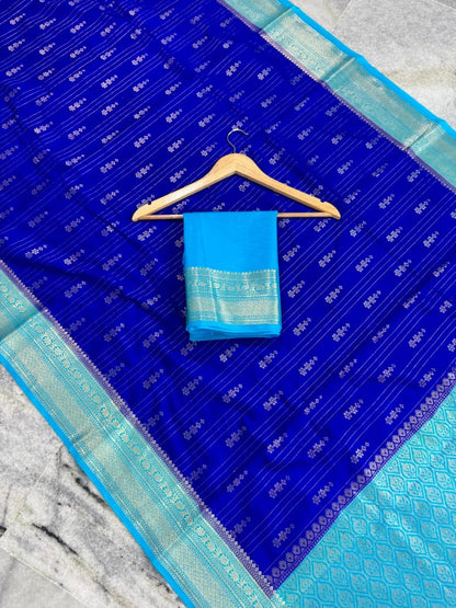 Glamorous Royal Blue Soft Silk Saree With Epiphany Blouse Piece