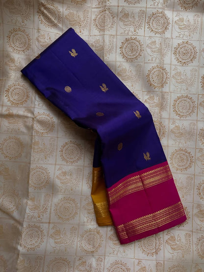 Demesne Navy Blue Soft Silk Saree With Skinny Blouse Piece