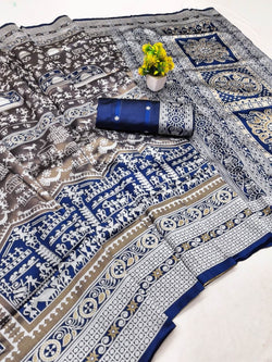 Comely Blue Pure Zari Weaving Banarasi Silk Saree With Tremendous Blouse Piece