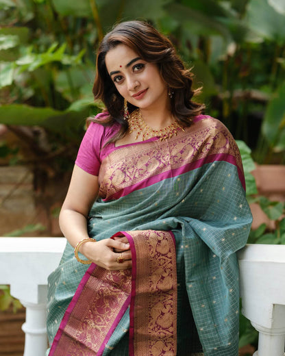 Dissemble Sea Green Soft Silk Saree With Pleasant Blouse Piece