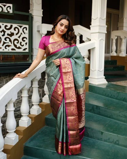 Dissemble Sea Green Soft Silk Saree With Pleasant Blouse Piece