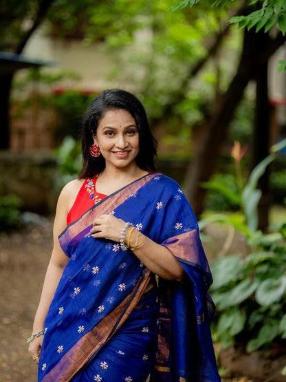 Quintessential Royal Blue Cotton Silk Saree With Snazzy Blouse Piece