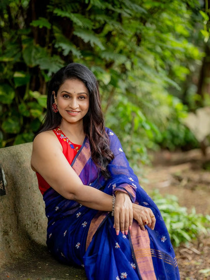 Quintessential Royal Blue Cotton Silk Saree With Snazzy Blouse Piece