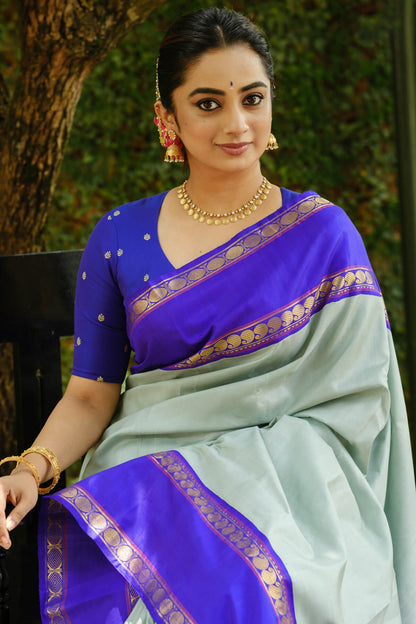 Prettiest Sea Green Soft Silk Saree With Palimpsest Blouse Piece