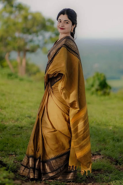 Arresting Mustard Cotton Silk Saree With Excellent Blouse Piece