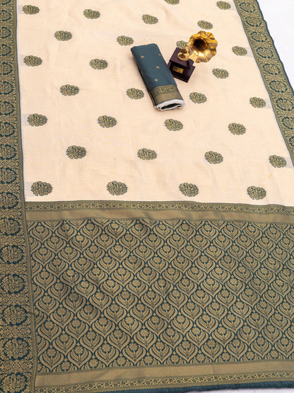 Fairytale Beige Pure Banarasi Silk Saree With Embellished Blouse Piece