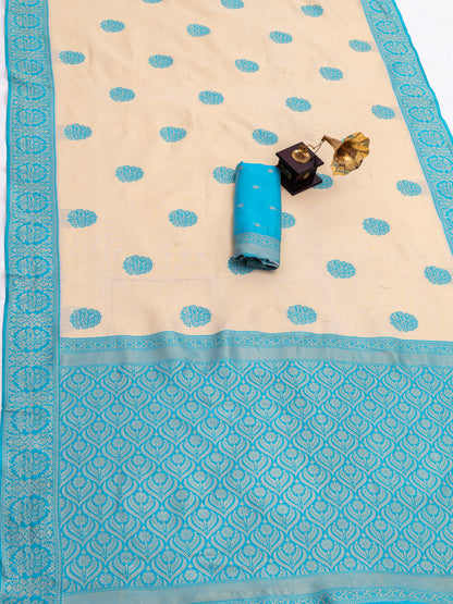 Scrupulous Beige Pure Banarasi Silk Saree With Jazzy Blouse Piece