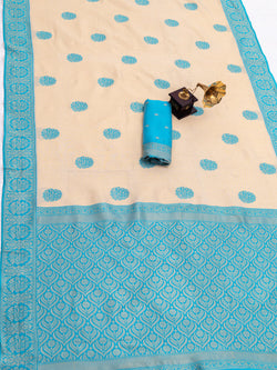 Scrupulous Beige Pure Banarasi Silk Saree With Jazzy Blouse Piece