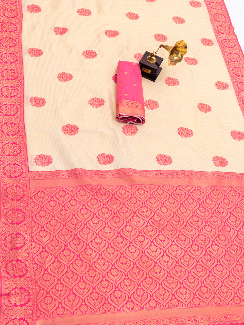 Preferable Beige Pure Banarasi Silk Saree With Propinquity Blouse Piece