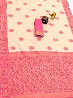 Preferable Beige Pure Banarasi Silk Saree With Propinquity Blouse Piece