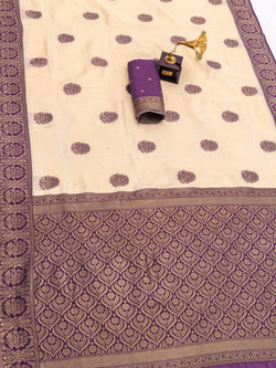Beleaguer Beige Pure Banarasi Silk Saree With Felicitous Blouse Piece